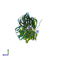 PDB entry 2r47 coloured by chain, side view.