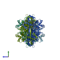 PDB entry 2r4f coloured by chain, side view.