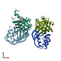 PDB entry 2r4i coloured by chain, front view.