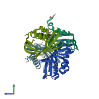 PDB entry 2r4i coloured by chain, side view.
