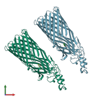 PDB entry 2r4p coloured by chain, front view.