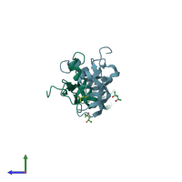 PDB entry 2r53 coloured by chain, side view.