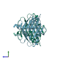 PDB entry 2r55 coloured by chain, side view.