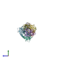 PDB entry 2r56 coloured by chain, side view.