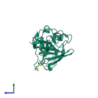 PDB entry 2r58 coloured by chain, side view.