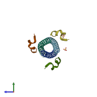 PDB entry 2r5b coloured by chain, side view.
