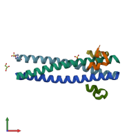 PDB entry 2r5d coloured by chain, front view.