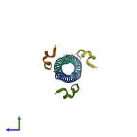 PDB entry 2r5d coloured by chain, side view.