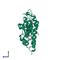 PDB entry 2r5g coloured by chain, side view.