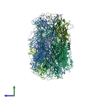 PDB entry 2r5j coloured by chain, side view.