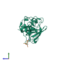 PDB entry 2r5m coloured by chain, side view.