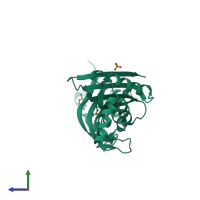 PDB entry 2r5r coloured by chain, side view.