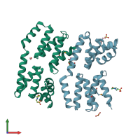 PDB entry 2r5s coloured by chain, front view.