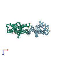 PDB entry 2r5s coloured by chain, top view.