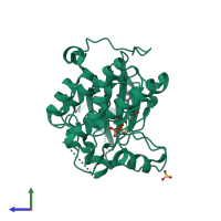 PDB entry 2r5t coloured by chain, side view.