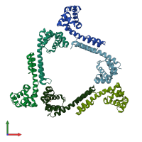 PDB entry 2r5u coloured by chain, front view.