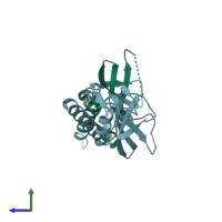 PDB entry 2r5x coloured by chain, side view.