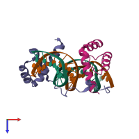 PDB entry 2r5z coloured by chain, top view.