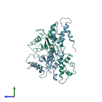 PDB entry 2r62 coloured by chain, side view.