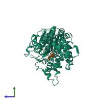 PDB entry 2r68 coloured by chain, side view.