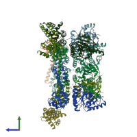 PDB entry 2r6c coloured by chain, side view.