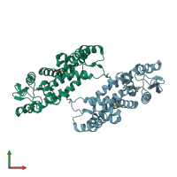 PDB entry 2r6i coloured by chain, front view.