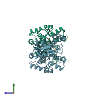 PDB entry 2r6i coloured by chain, side view.