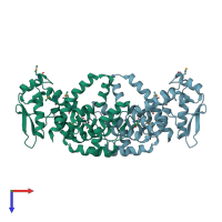 PDB entry 2r6i coloured by chain, top view.