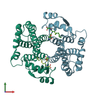 PDB entry 2r6k coloured by chain, front view.