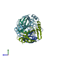 PDB entry 2r6u coloured by chain, side view.