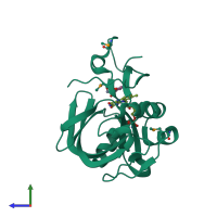 PDB entry 2r6v coloured by chain, side view.