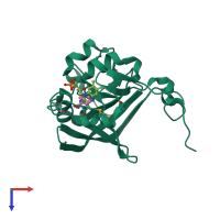 PDB entry 2r6v coloured by chain, top view.