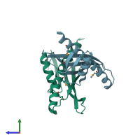 PDB entry 2r76 coloured by chain, side view.