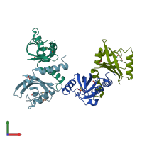PDB entry 2r78 coloured by chain, front view.