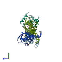 PDB entry 2r78 coloured by chain, side view.