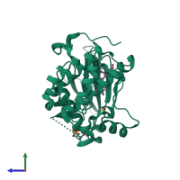 PDB entry 2r7b coloured by chain, side view.