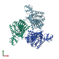 PDB entry 2r7d coloured by chain, front view.