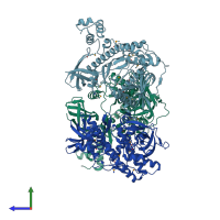 PDB entry 2r7d coloured by chain, side view.