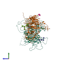 PDB entry 2r7e coloured by chain, side view.