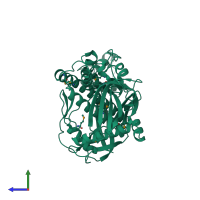 Monomeric assembly 1 of PDB entry 2r7f coloured by chemically distinct molecules, side view.