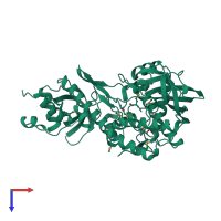 Monomeric assembly 1 of PDB entry 2r7f coloured by chemically distinct molecules, top view.