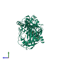 PDB entry 2r7f coloured by chain, side view.