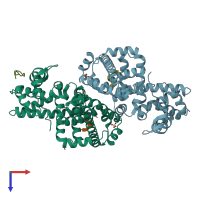 PDB entry 2r7g coloured by chain, top view.