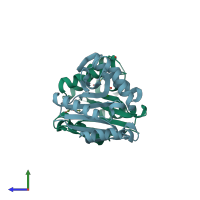 PDB entry 2r7h coloured by chain, side view.