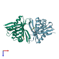 PDB entry 2r7h coloured by chain, top view.