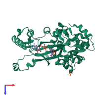 PDB entry 2r7k coloured by chain, top view.