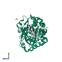 PDB entry 2r7l coloured by chain, side view.