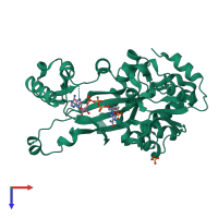 PDB entry 2r7l coloured by chain, top view.