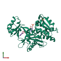 PDB entry 2r7m coloured by chain, front view.
