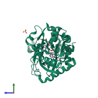 PDB entry 2r7m coloured by chain, side view.